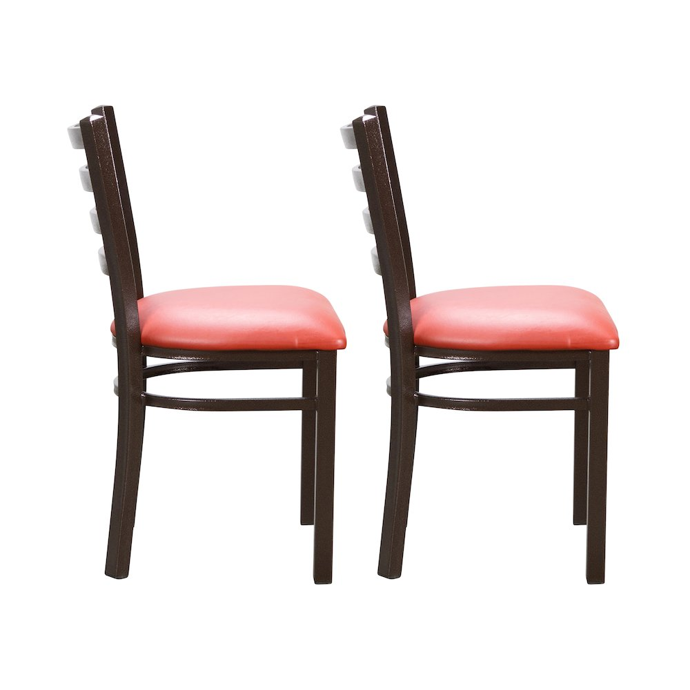 Set of two red Baxter metal side chairs by Start2Finish, featuring sturdy metal frames and modern design.