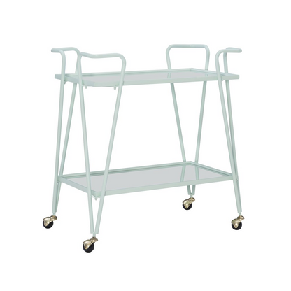Mint mid-century bar cart by Start2Finish with two shelves and metal frame, perfect for stylish home bar or serving area.