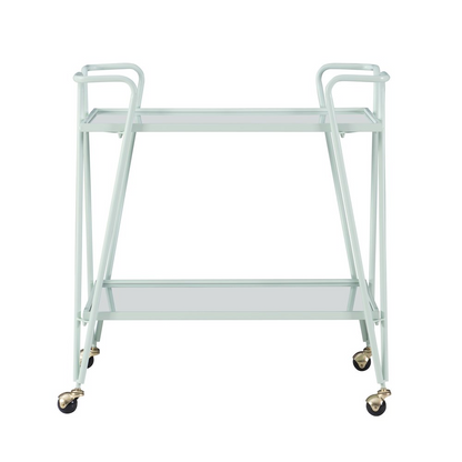 Mint Mid-Century Bar Cart by Start2Finish, stylish furniture piece with metal frame and two glass shelves for home decor.