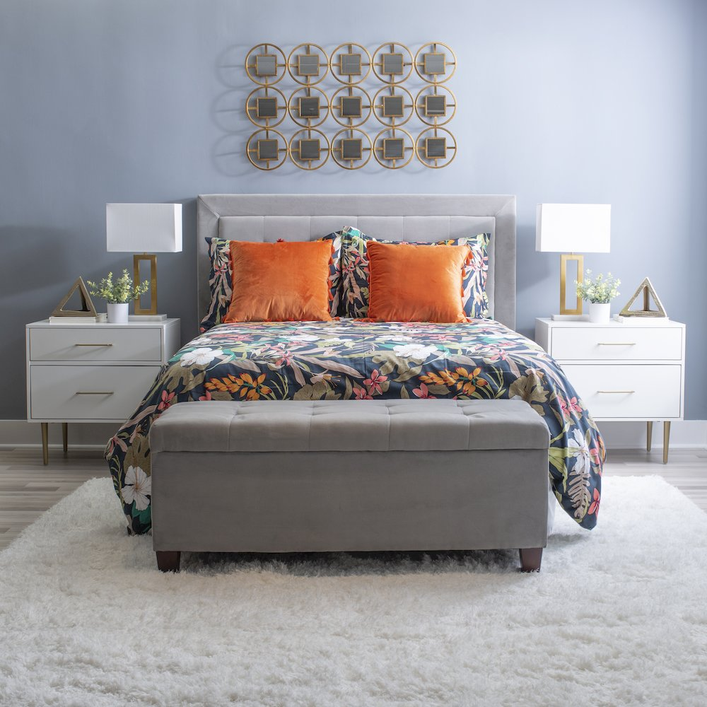Start2Finish Gloria two-drawer nightstand with wooden finish, featuring sleek handles and a modern design.