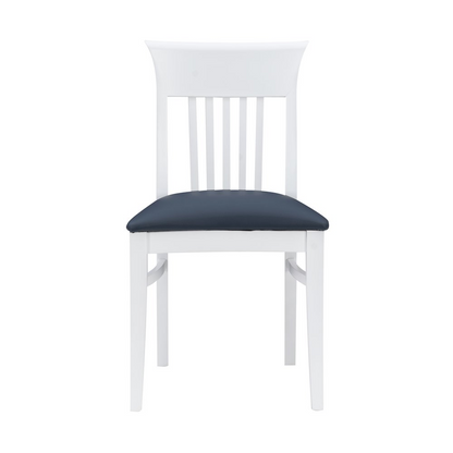 Set of two white Jenny upholstered chairs by Start2Finish, featuring cushioned seats and wooden legs for modern comfort.
