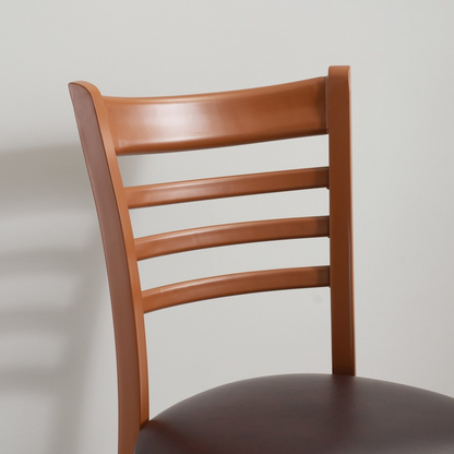 Set of two Start2Finish Baxter metal side chairs with honey and burgundy finish, featuring a modern design.