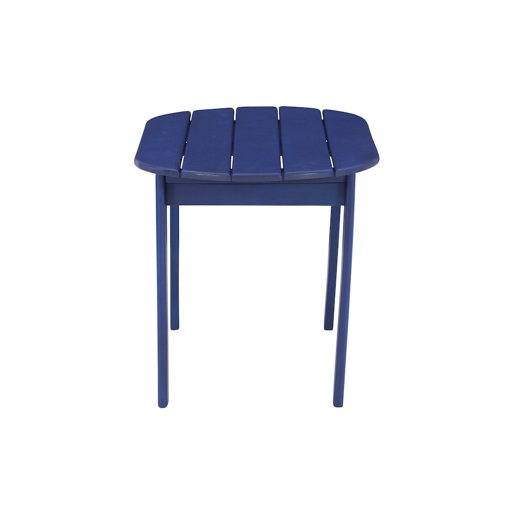Blue Adirondack coffee table from Start2Finish, featuring a sturdy wooden design with a flat top and slatted sides.