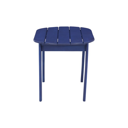 Blue Adirondack coffee table from Start2Finish, featuring a sturdy wooden design with a flat top and slatted sides.