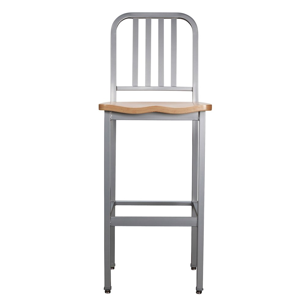 Set of two silver Frazier metal barstools by Start2Finish, featuring sleek design and sturdy metal construction.