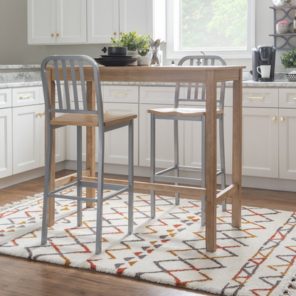 Set of two Start2Finish Frazier metal barstools in silver with sleek, modern design and sturdy metal construction.