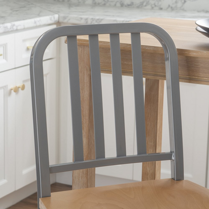 Set of two Start2Finish Frazier Metal Barstools in silver with sleek, modern design and sturdy metal construction.