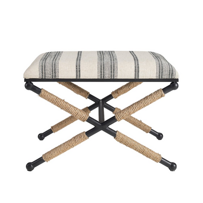 Start2Finish Logue Campaign Ottoman in neutral fabric, showcasing its rectangular shape and cushioned top for versatile use.