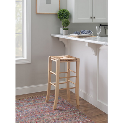 Set of two natural finish Gianna backless barstools by Start2Finish, showcasing modern furniture with sleek design and sturdy construction.