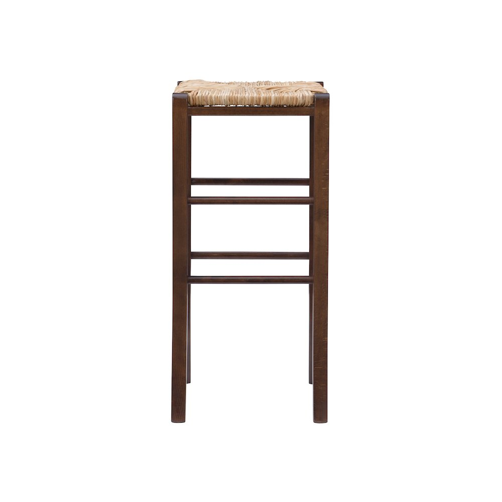 Set of two Gianna backless barstools in walnut finish, featuring sleek wooden seats and sturdy legs, perfect for modern kitchen counters.