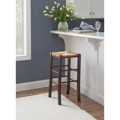 Set of two Gianna backless barstools by Start2Finish, featuring walnut wood finish and sleek modern design.