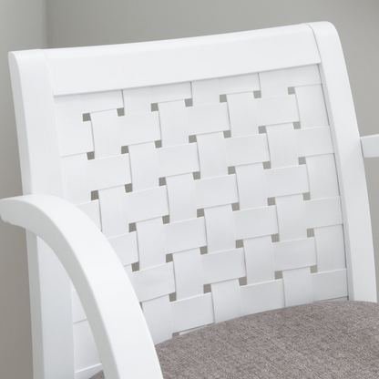 White Samantha woven arm chair by Start2Finish with a sturdy frame and comfortable armrests, perfect for modern living spaces.