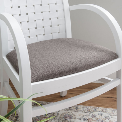 White Samantha woven arm chair by Start2Finish with a modern design, featuring a sturdy frame and woven textured upholstery.