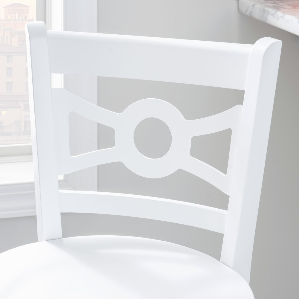 Set of two white Teresa barstools by Start2Finish, featuring modern design and sturdy wooden legs, ideal for kitchen or counter seating.