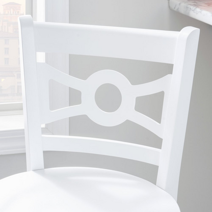 Set of two white Teresa barstools by Start2Finish, featuring modern design and sturdy wooden legs, ideal for kitchen or counter seating.