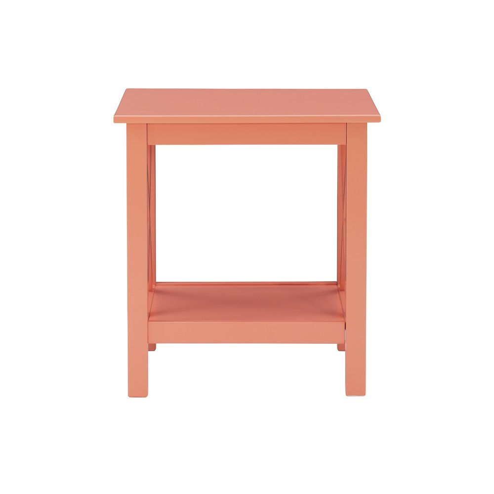 Davis Coral End Table by Start2Finish, featuring a coral-colored wooden surface and sleek modern design for stylish living rooms.