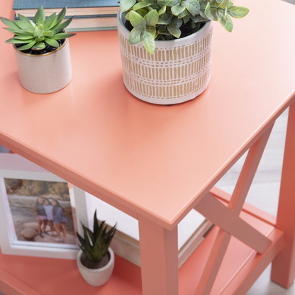 Start2Finish Davis Coral end table featuring a sleek, modern design with a smooth surface and sturdy wooden legs.