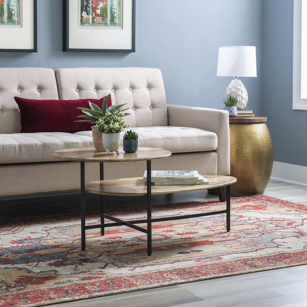 Start2Finish Tavin two-tiered coffee table in natural black finish, showcasing a modern design with two spacious tiers.