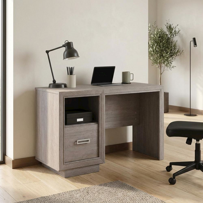 Start2Finish Hayes Garden Desk in Ashen Oak finish, showing a sturdy outdoor wooden desk with a smooth surface and natural wood grain.