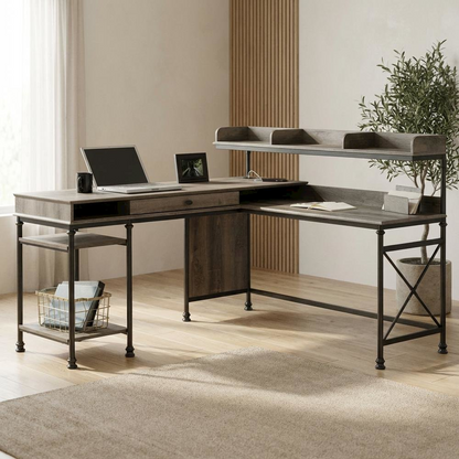 Northern Oak finish Canal Street L Desk by Start2Finish, showing the spacious wooden desk with modern design and clean lines.