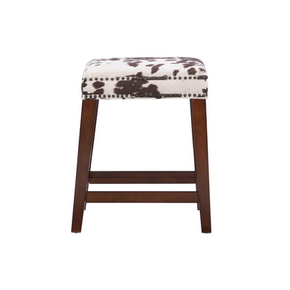 Walt Brown Cow Print Counter Stool by Start2Finish featuring a brown cow print fabric seat and wooden legs for a rustic look.