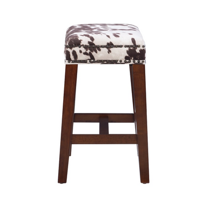 Walt Brown Cow Print Counter Stool by Start2Finish featuring a cushioned seat and cow print fabric for stylish kitchen or bar seating.
