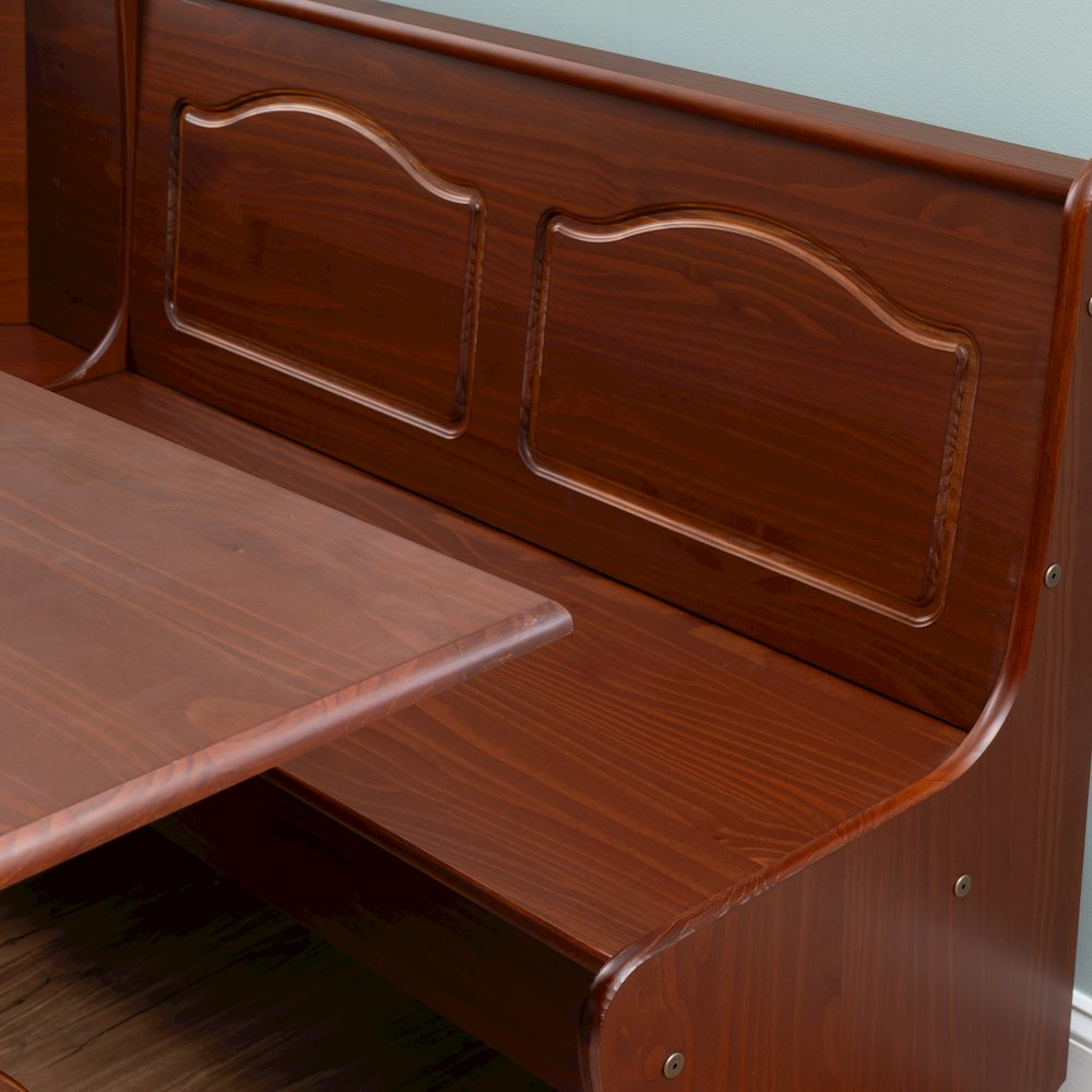 Start2Finish Chelsea Nook in walnut with a cozy fabric cushion and wooden frame, ideal for small spaces or entryways.