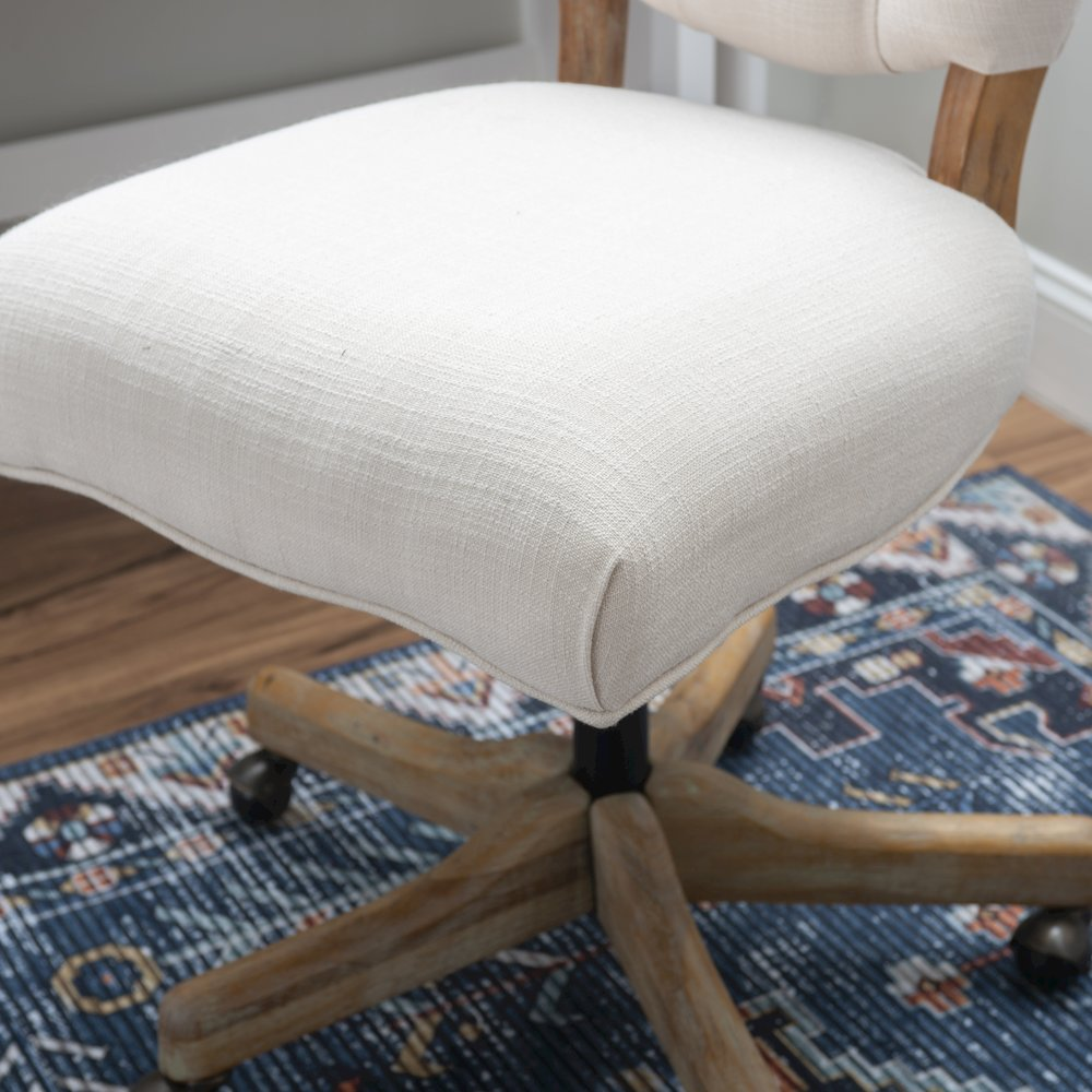 Start2Finish Kelsey Office Chair in natural wood finish with cushioned seat and backrest, ideal for home or office workspace.