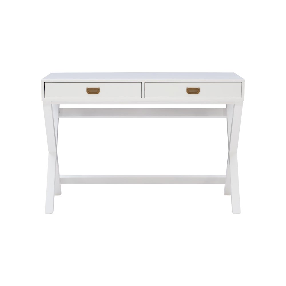Peggy white writing desk by Start2Finish with a sleek tabletop, four sturdy legs, and a minimalist design suitable for home or office use.