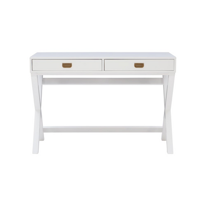 Peggy white writing desk by Start2Finish with a sleek tabletop, four sturdy legs, and a minimalist design suitable for home or office use.