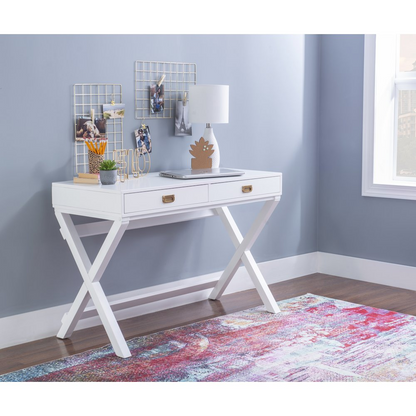 Peggy White Writing Desk by Start2Finish featuring a sleek white finish, spacious tabletop, and modern design for home office use.