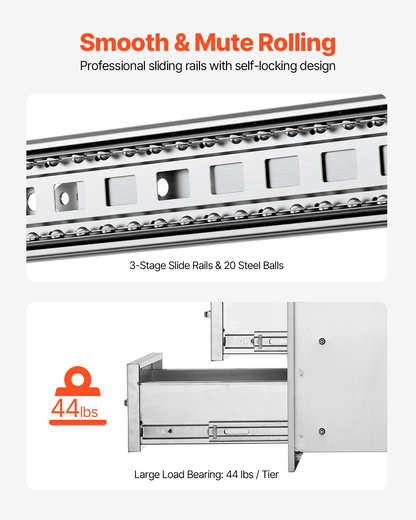 Start2Finish outdoor stainless steel kitchen drawers, double flush mount BBQ drawers with handles, for outdoor kitchen or grill station