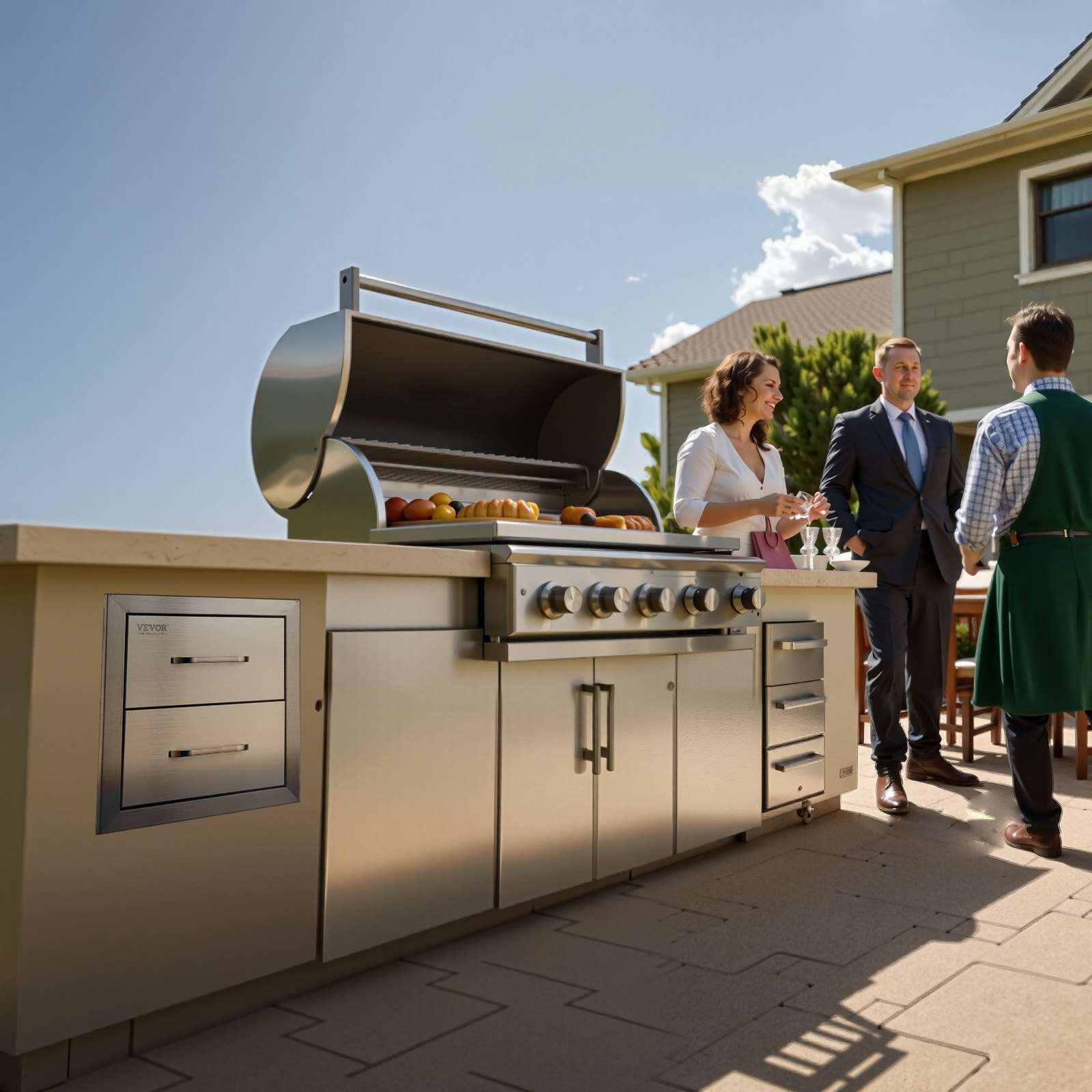 Start2Finish VEVOR outdoor kitchen double stainless steel drawers with handles, flush mount design for BBQ island or outdoor grill station