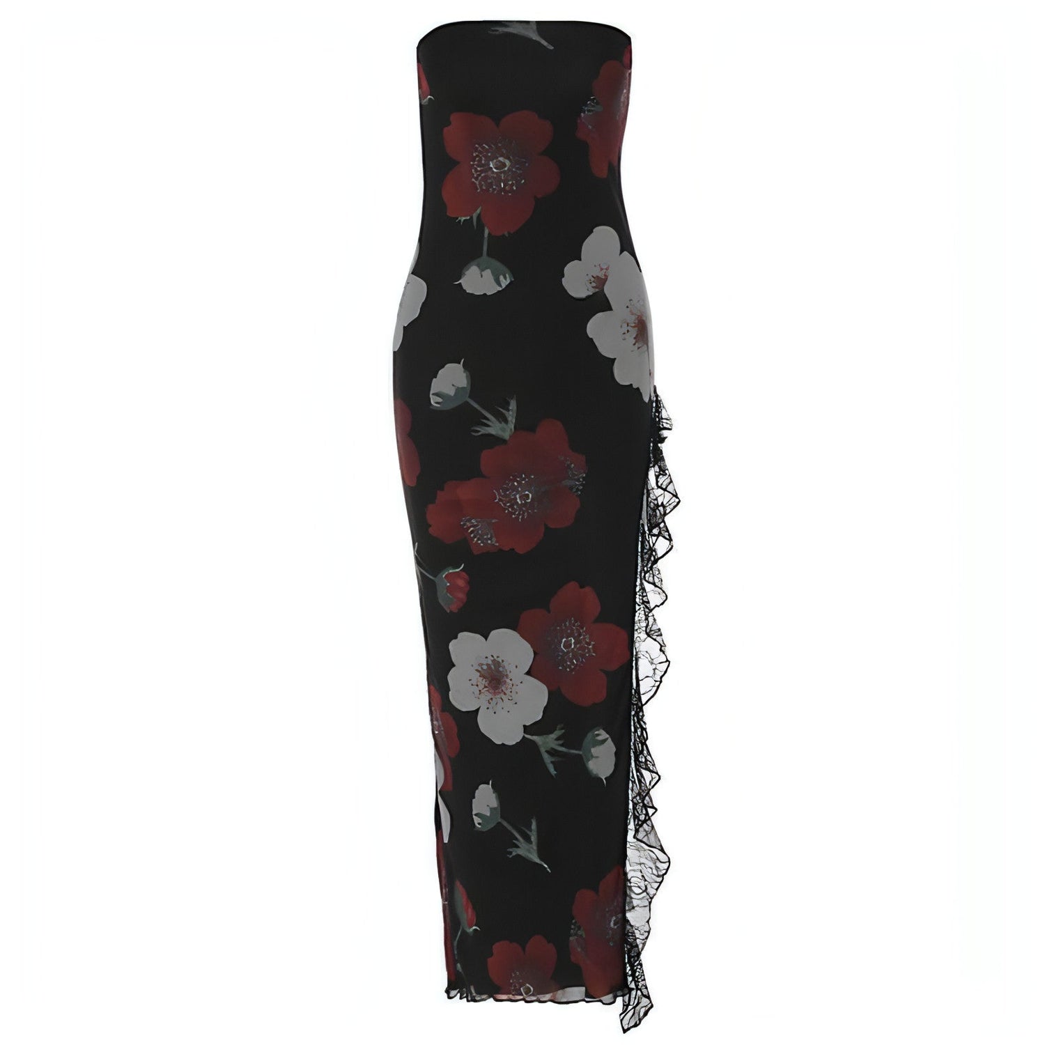 Carmine Juneberry printed lace stitching wrapped chest dress featuring elegant design and intricate lace details.