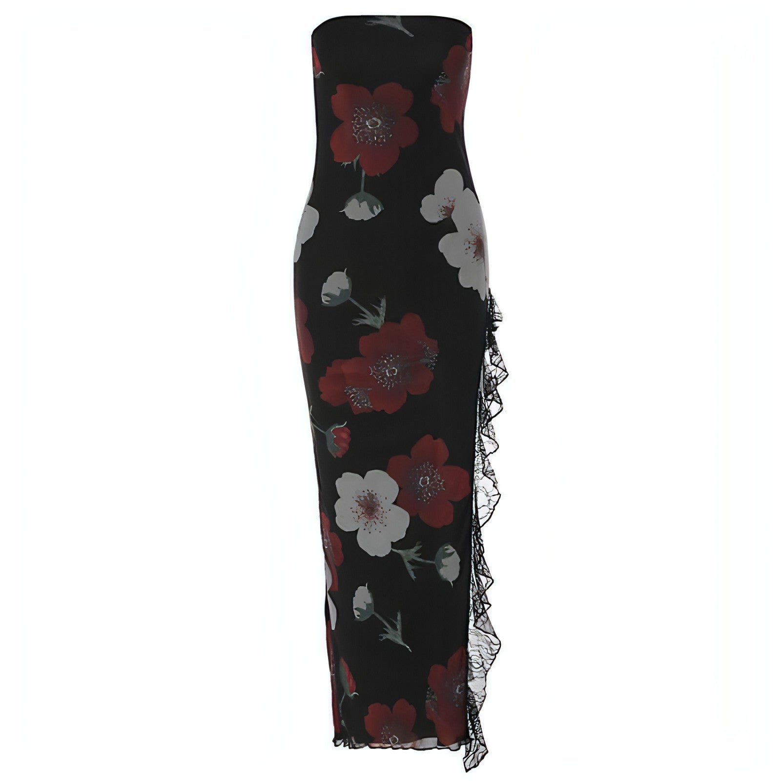 Carmine Juneberry printed lace stitching wrapped chest dress featuring elegant design and intricate lace details.