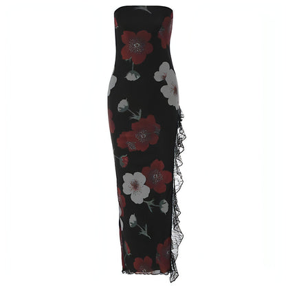 Carmine Juneberry printed lace stitching wrapped chest dress featuring elegant design and intricate lace details.
