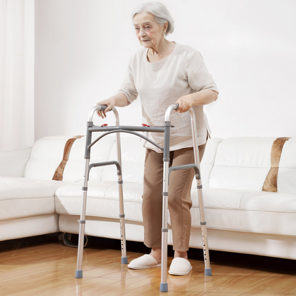 Start2Finish VEVOR folding walker with adjustable height, durable handles, lightweight aluminum frame, suitable for elderly and disabled users