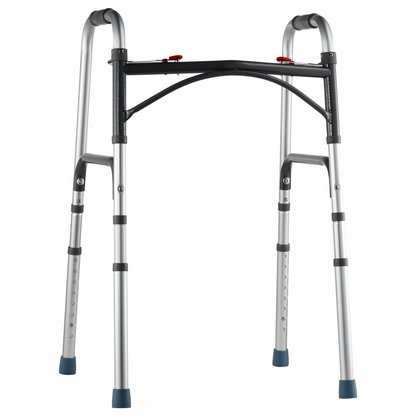 Start2Finish VEVOR folding walker with adjustable height, lightweight aluminum frame, durable handles, suitable for elderly and disabled users.