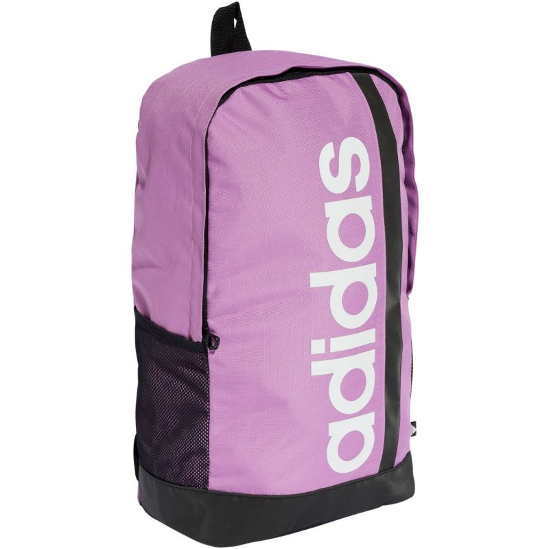 Start2Finish Adidas Essentials Linear IZ1902 backpack with multiple compartments, black fabric, and adjustable straps.