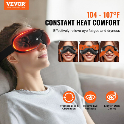 Start2Finish VEVOR eye massager with heat, Bluetooth music, and 5 modes, foldable heated eye mask for eye strain and dark circles.