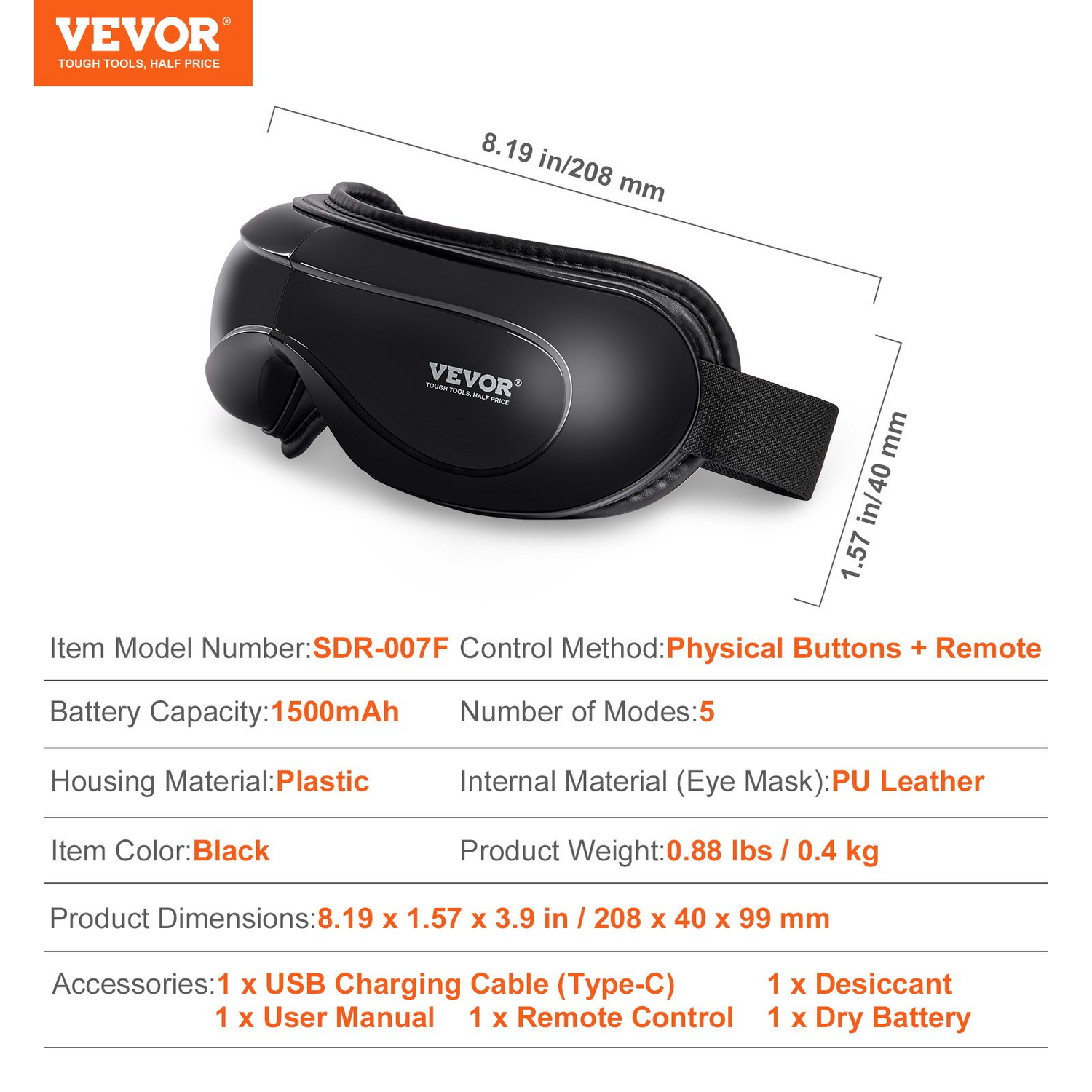 Start2Finish VEVOR Eye Massager with heat, Bluetooth music, 5 modes, foldable design, for eye strain, dark circles, and dry eyes.