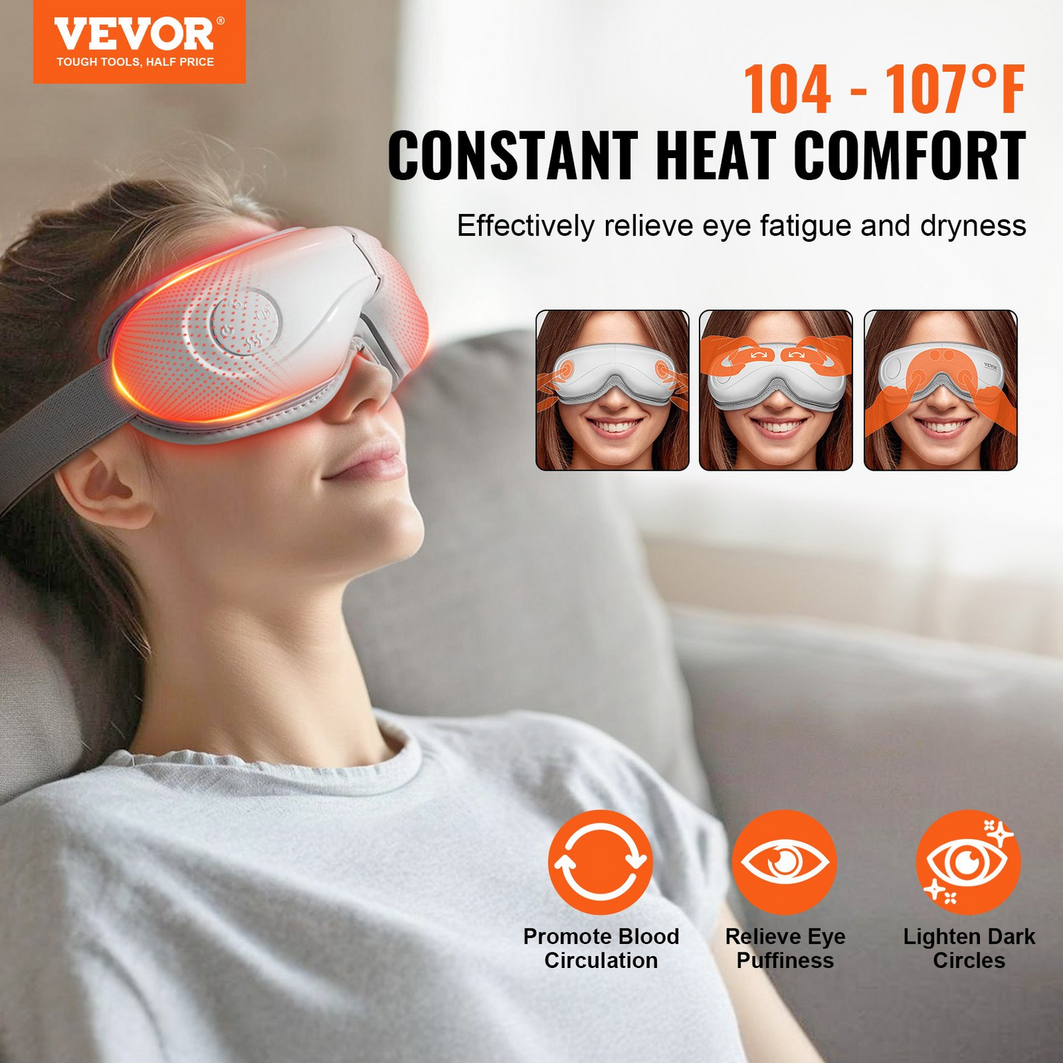 Start2Finish VEVOR heated eye massager with remote, foldable wellness mask with 5 modes, Bluetooth music, for eye strain and dark circles.