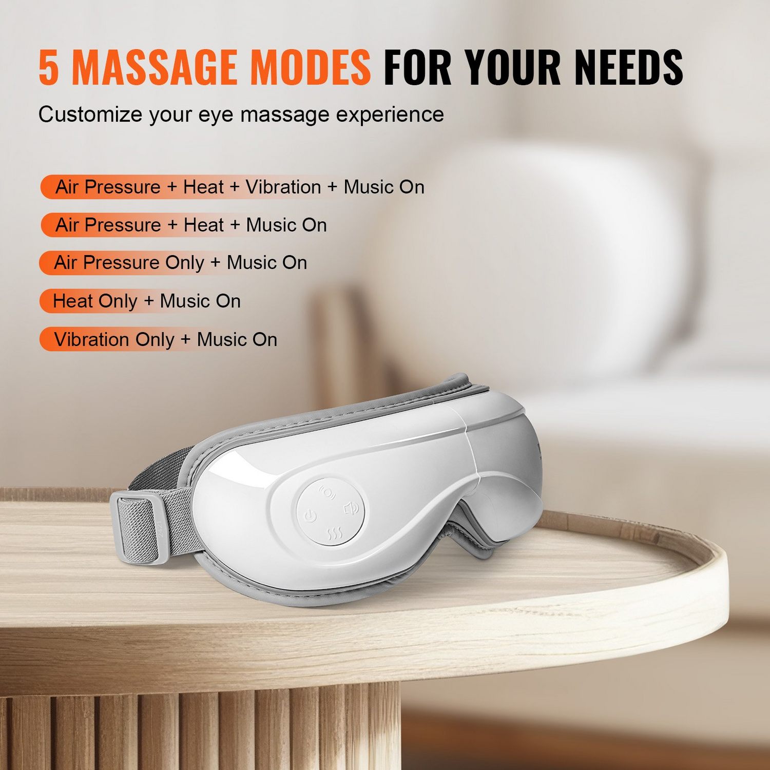 Start2Finish VEVOR heated eye massager with Bluetooth, 5 modes, foldable design, ideal for eye strain, dark circles, and relaxation.