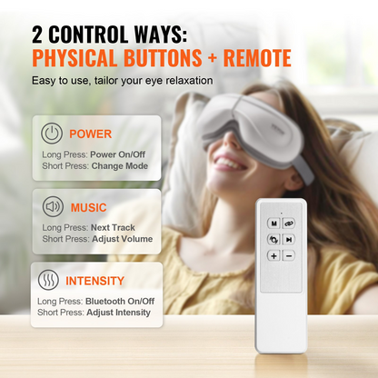 Start2Finish VEVOR Heated Eye Massager with Bluetooth, foldable eye care mask featuring 5 modes for eye strain and dark circles relief.