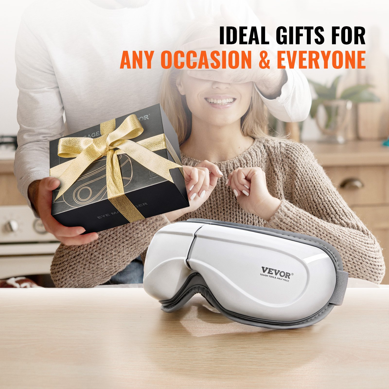 Start2Finish VEVOR heated eye massager with remote, Bluetooth music, foldable design, ideal for eye strain, dark circles, and dry eyes.