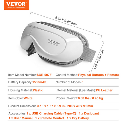 Start2Finish VEVOR eye massager with heat, Bluetooth music, 5 modes, foldable design, for eye strain, dark circles, dry eyes, black
