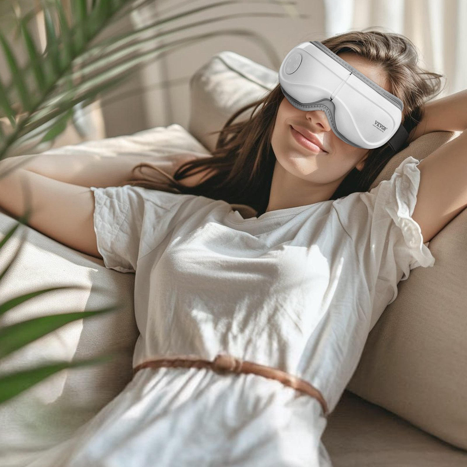 Start2Finish VEVOR Heated Eye Massager with Bluetooth, 5 modes, foldable design, for eye strain relief and relaxation.