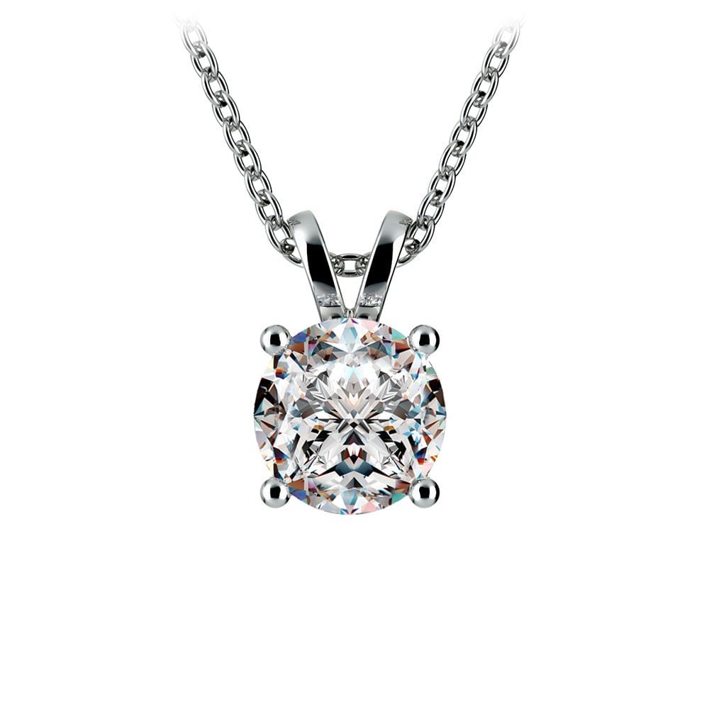 Start2Finish diamond pendant with 0.5/0.75 ct round diamonds in prong set, white or yellow gold, G-VS clarity.