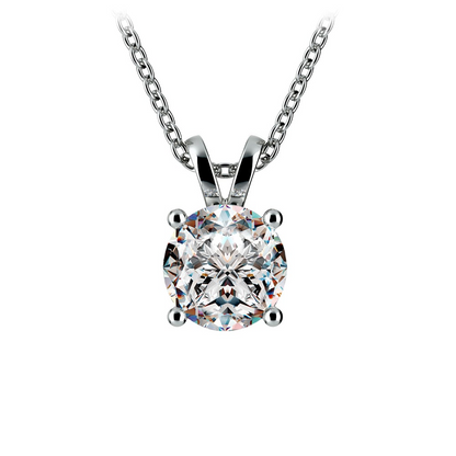 Start2Finish diamond pendant with 0.5/0.75 ct round diamonds in prong set, white or yellow gold, G-VS clarity.