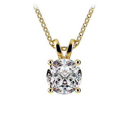 Round diamond pendant with prong setting in white and yellow gold, featuring G-VS clarity and 0.5/0.75 carats from Start2Finish